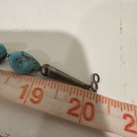 Vtg Native American Turquoise Boulder Nugget Necklace Sterling Silver W Heshi - Picture 10 of 10